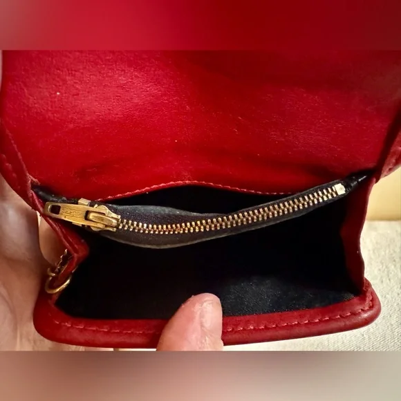Vintage Coach Red Leather Multi Function Wallet Purse Keychain7219